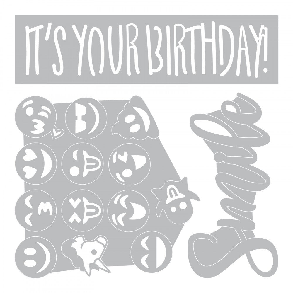 Embossing Folder &amp; Die Set Birthday Smiles /  Floder de Grabado y Suajes Caritas Descontinuado Sizzix
