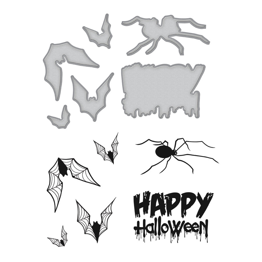 Happy Halloween Dies &amp; Stamps Set / Suajes de Corte y Sellos de Halloween Dados de Corte / Suajes / Troqueles Spellbinders