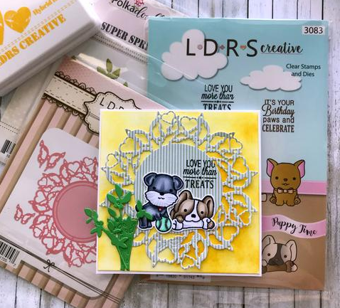 Stamps and Dies Kit Puppy Time / Kit de Suajes y Sellos de Perritos Descontinuado LDRS Creative