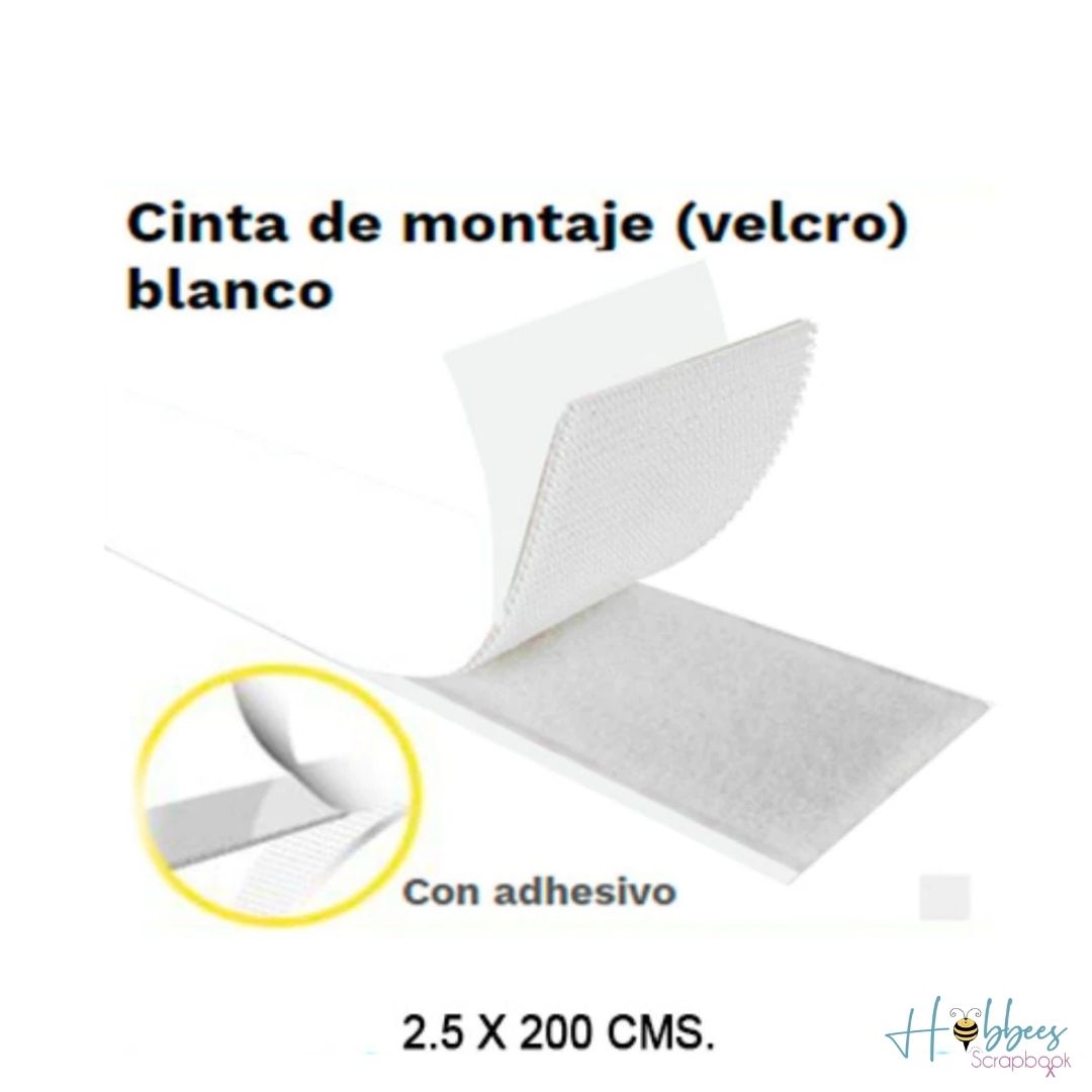 Cinta Velcro Adhesiva Blanca para Montaje de 2.5 cm