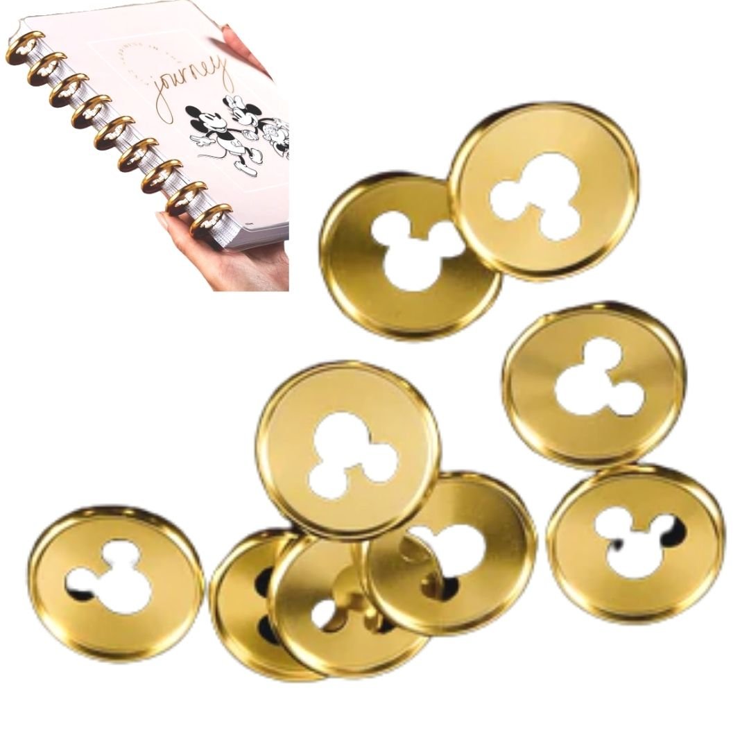 Mini Discos Dorados de Mickey para Agendas Planificadoras Discos para Planners Hobbees