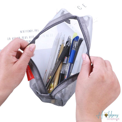 Estuche Translúcido de Malla Gris Almacenamiento y Organización Hobbees