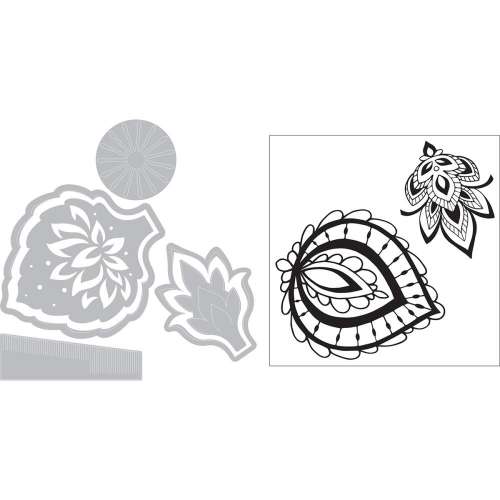 Framelits Die &amp; Stamp Set Rosette Flower / Suaje y Sello de Flor de Roseta Descontinuado Sizzix