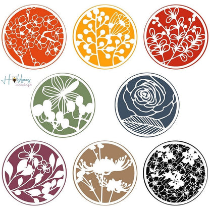 Flower Circle Stencils / 8 Plantillas de Flores Esténciles / Plantillas Hobbees