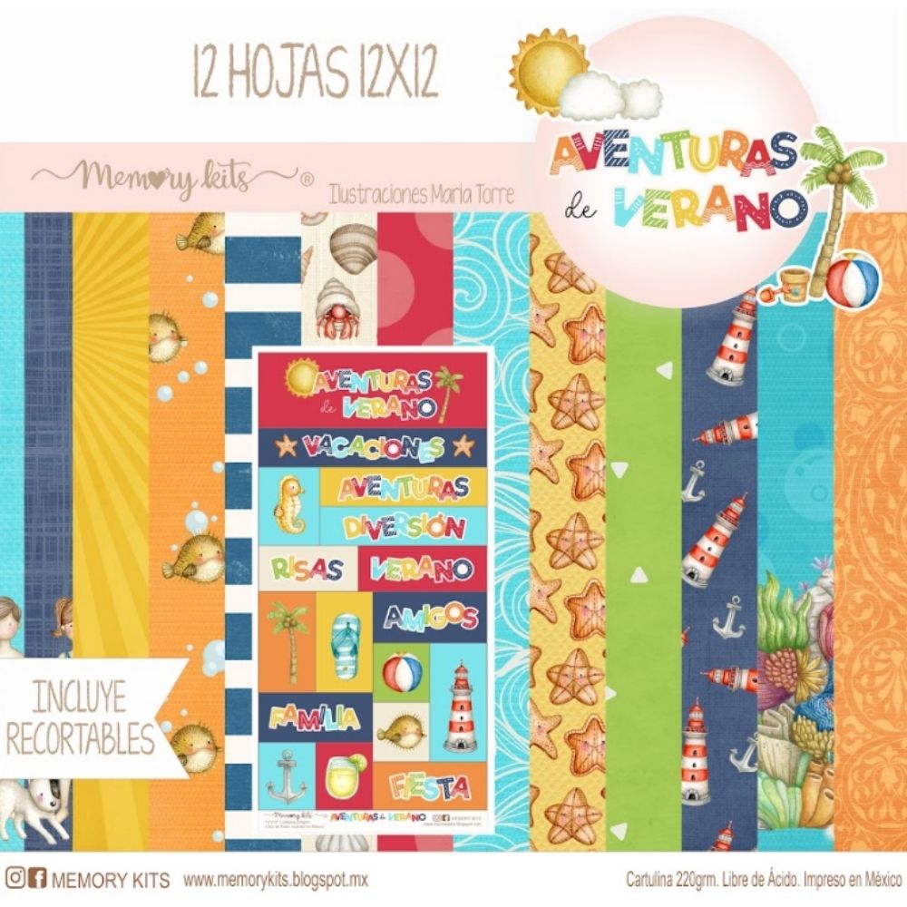 Kit de Papel Cartulina Aventuras de Verano Papel Memory Kits