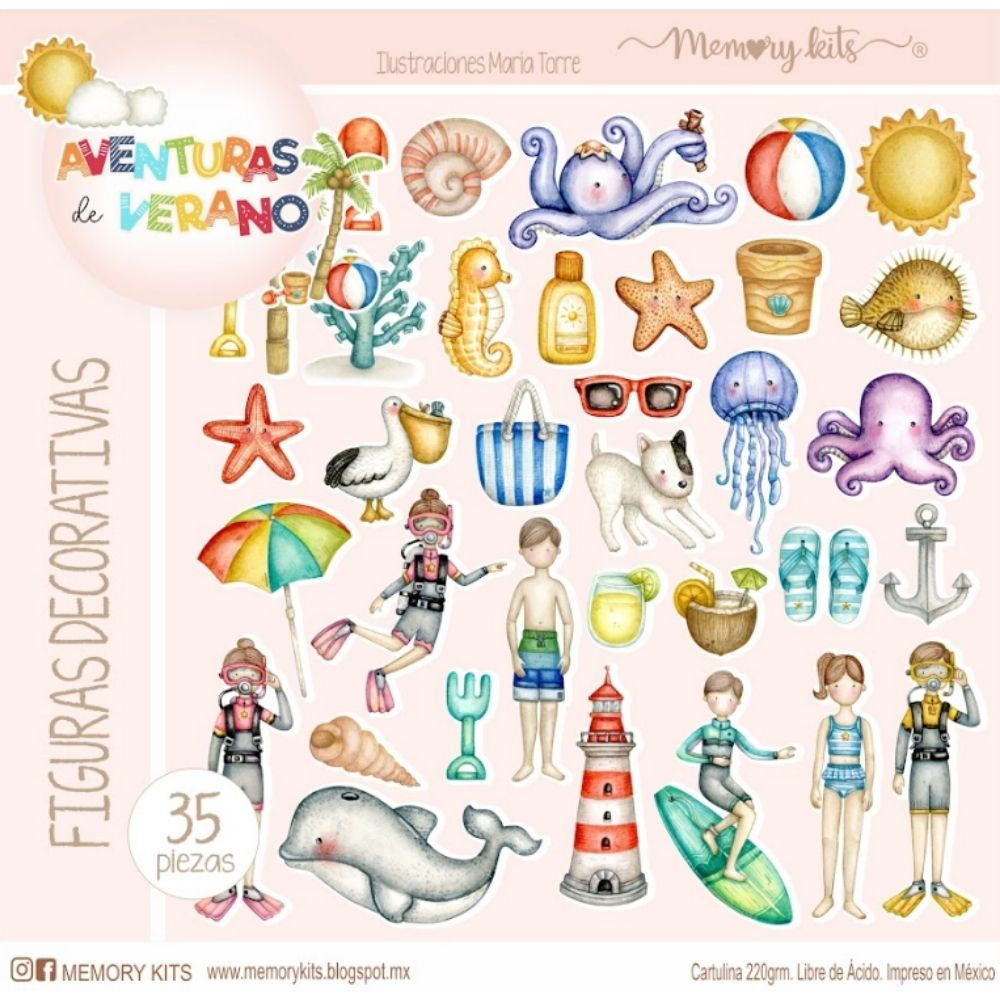 Kit de Papel Cartulina Aventuras de Verano Papel Memory Kits