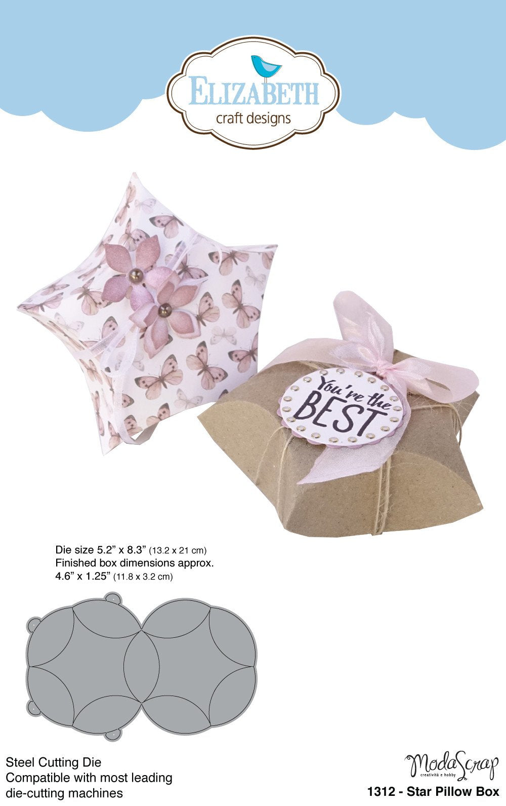 Star Pillow Box Die / Suaje de Caja de Almohada de Estrella Descontinuado Elizabeth Craft Designs
