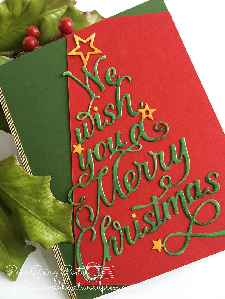 We Wish You Elegant Script Dies / Suaje de Corte Árbol de Navidad Con Letras Descontinuado Memory Box