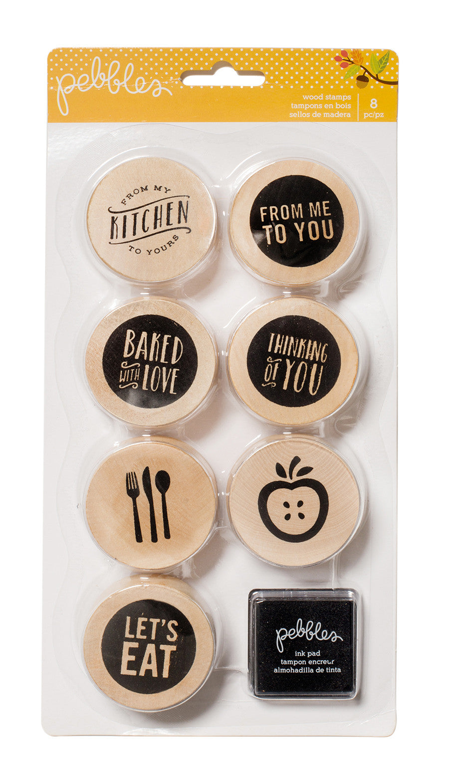 Wood Stamps From My Kitchen To Yours / Kit de Sellos de Madera Frases de Cocina Descontinuado Pebbles