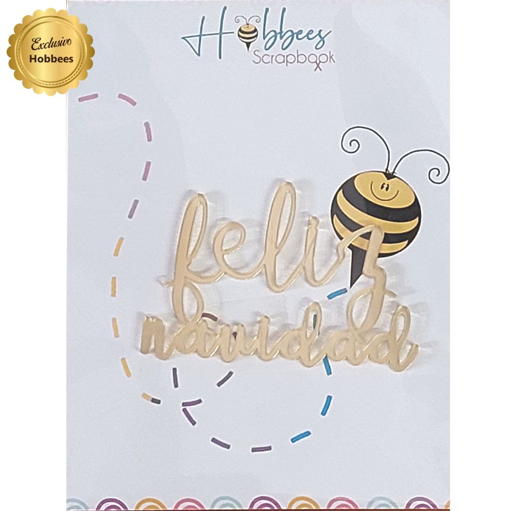 Frase Feliz Navidad de Metacrilato color Oro Espejo Adornos / Embellishments Hobbees