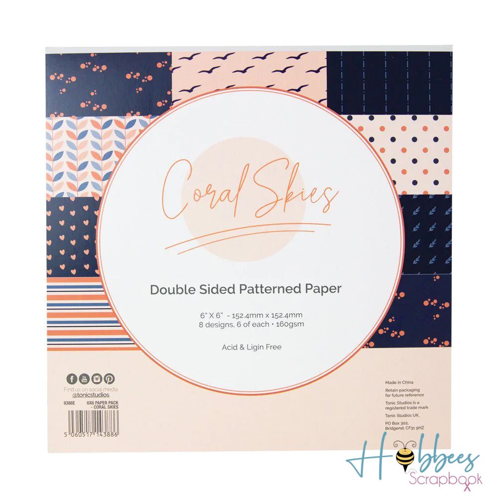 Mixed Card Pack Coral Skies / Papel en Tonos Azúl y Coral 6&quot;x6&quot; Papel Tonic Studios