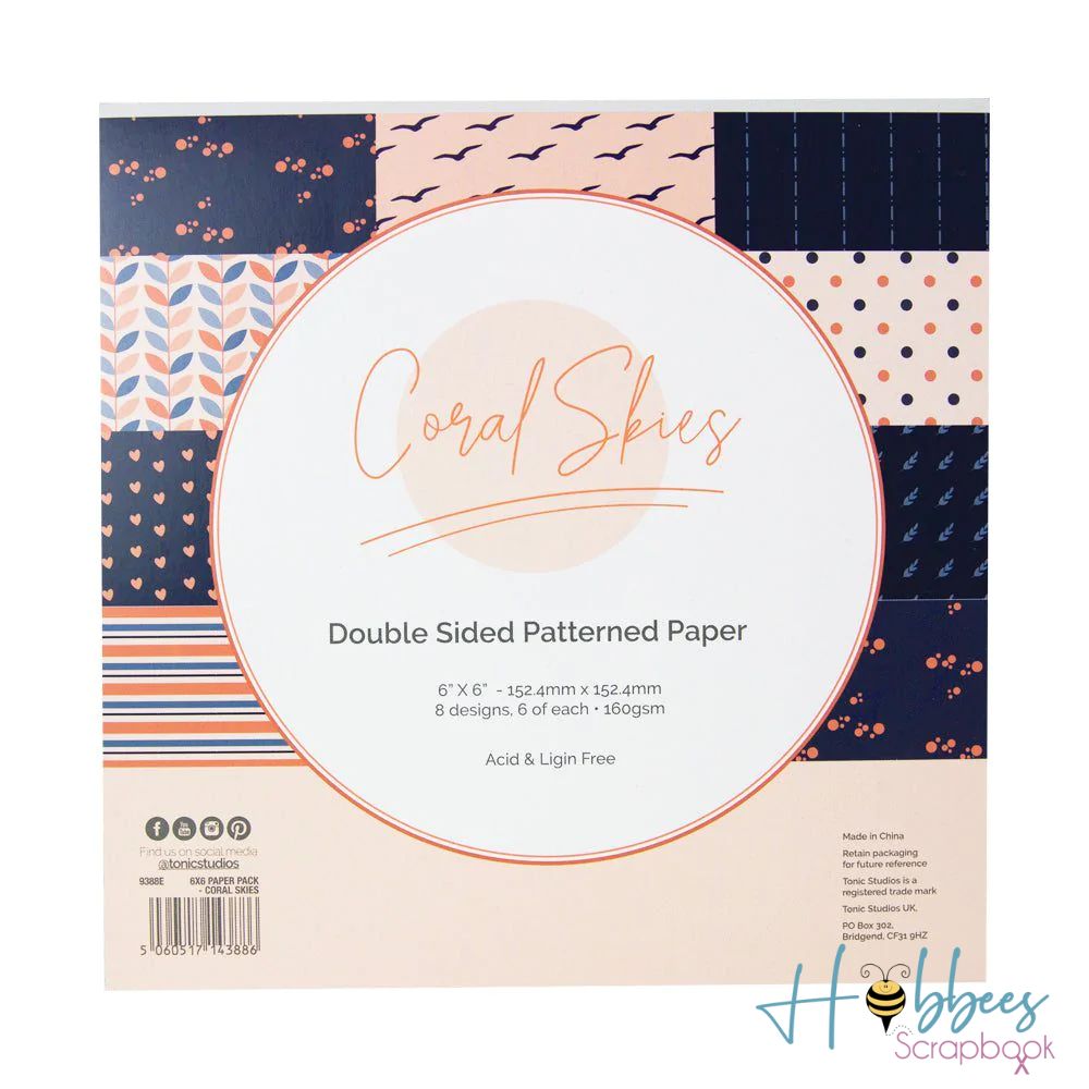 Mixed Card Pack Coral Skies / Papel en Tonos Azúl y Coral 6"x6" Papel Tonic Studios