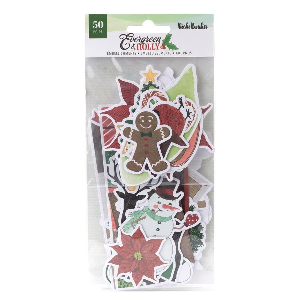 Evergreen &amp; Holly Cardstock Die-Cuts / Recortes Decorativos Adornos / Embellishments American Crafts