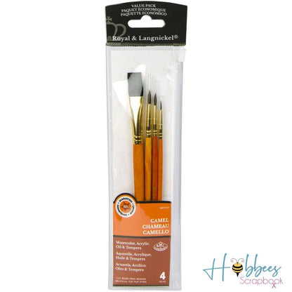 Sable Camel Value Pack Brush Set / Juego de Brochas Camello Marta 4 pc Pinceles y Brochas Royal Langnickel