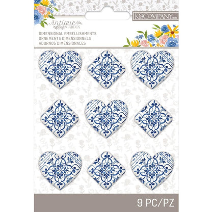 Antique Garden Tile Hearts / Corazones de Azulejo Adornos / Embellishments K &amp; Company