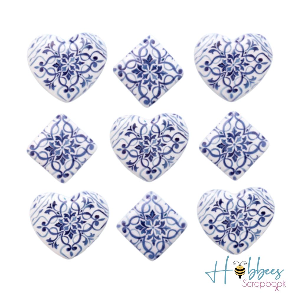 Antique Garden Tile Hearts / Corazones de Azulejo Adornos / Embellishments K &amp; Company