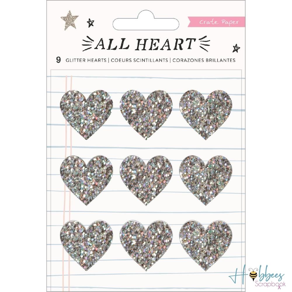Glitter Hearts / 6 Corazones de Resina Brillantes Stickers Crate Paper