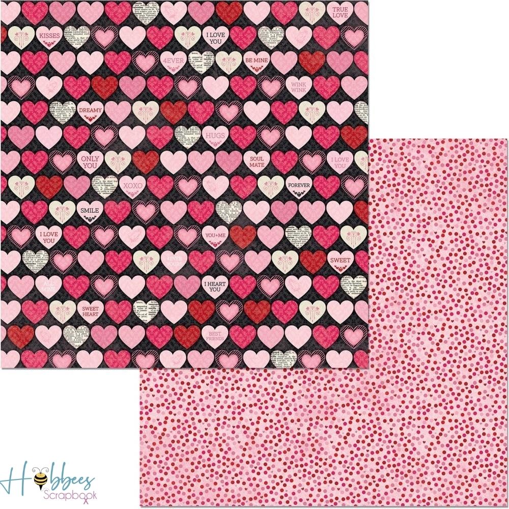 Count The Ways Hearts Paper / 1 Hoja de Papel Doble Cara Corazones Descontinuado BoBunny