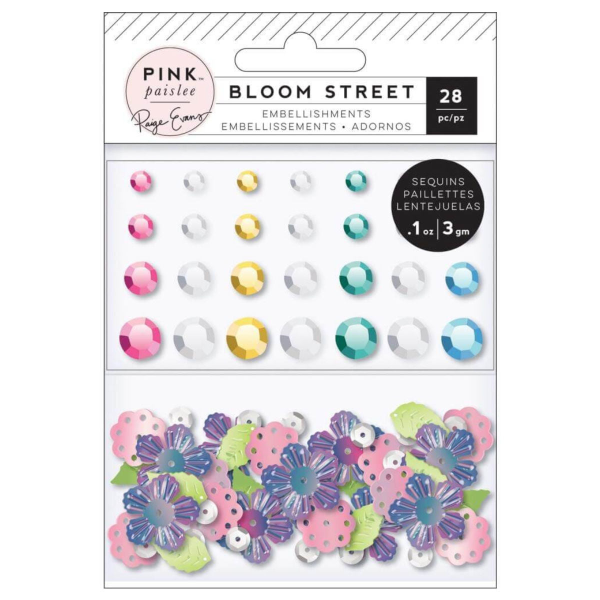 Sequins &amp; Gems Bloom Street / Estampas y Lentejuelas Stickers Pink Paislee