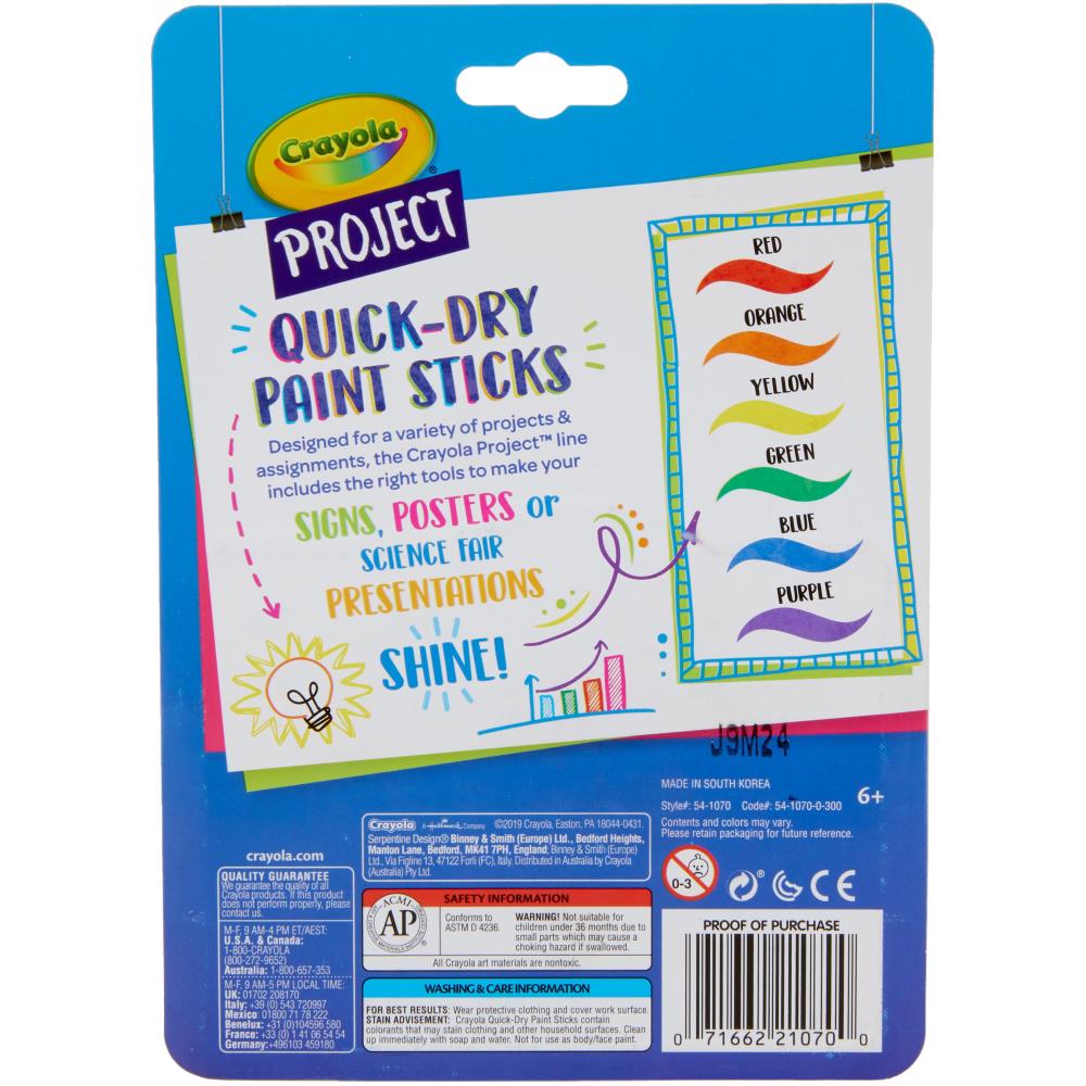 Crayola Project Quick Dry Paint Sticks / Barras de Pintura de Secado Rápido Marcadores &amp; Plumones Crayola