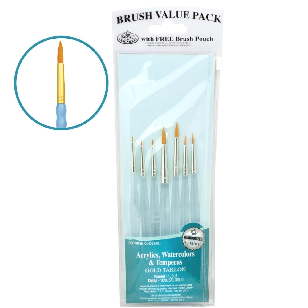 Gold Taklon Value Pack Brush Set / Set de Pinceles de Cerda Taklon Pinceles y Brochas Royal Langnickel