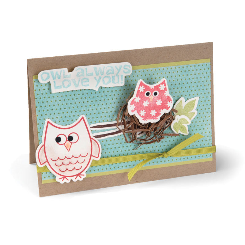 Autumn Owls Dies &amp; Stamps / Set de Suajes y Sellos de Polímero de Búhos de Otoño Dados de Corte / Suajes / Troqueles Sizzix