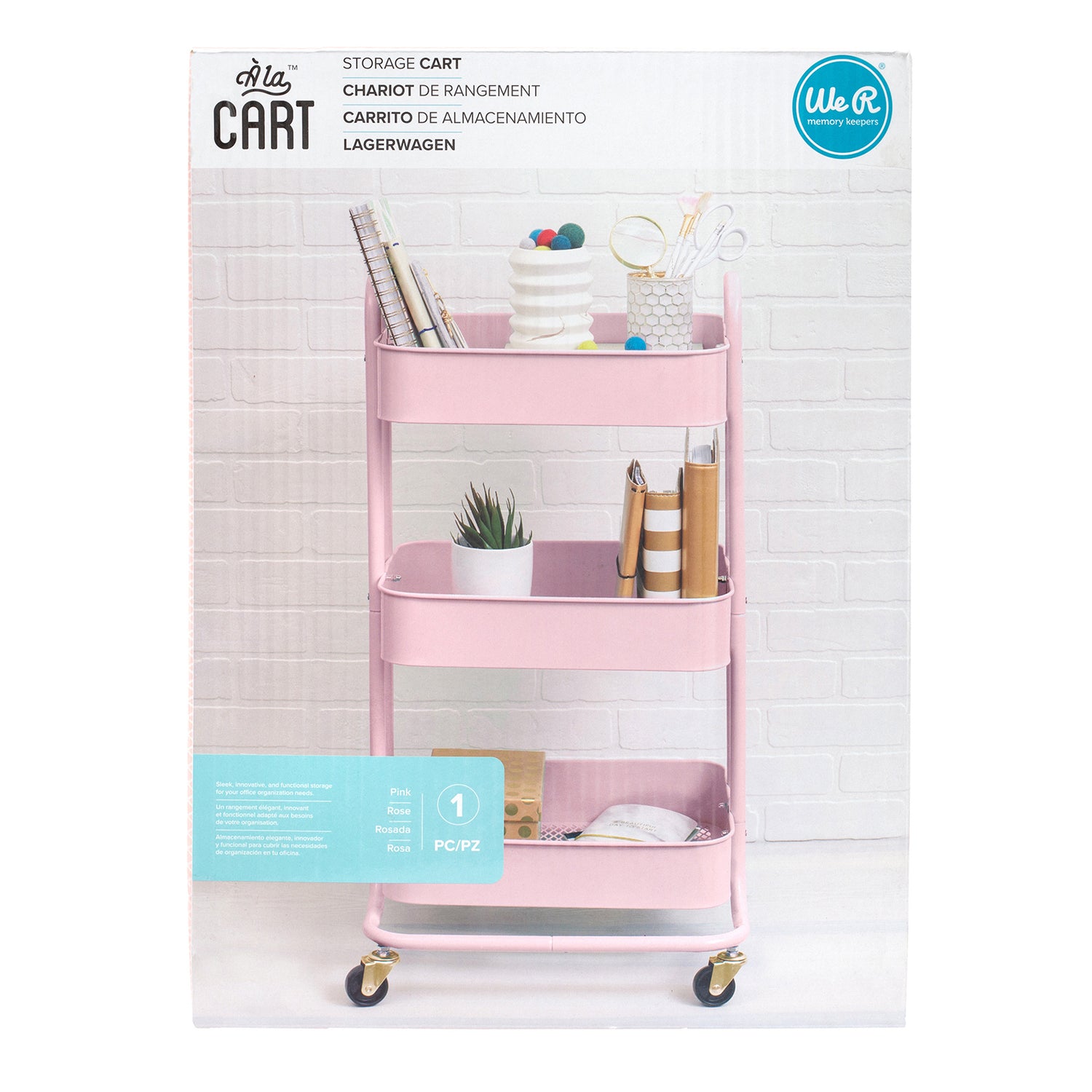 A la Cart Storage Cart Pink / Carrito Organizador con Ruedas Rosa Almacenamiento y Organización We R Memory Keepers