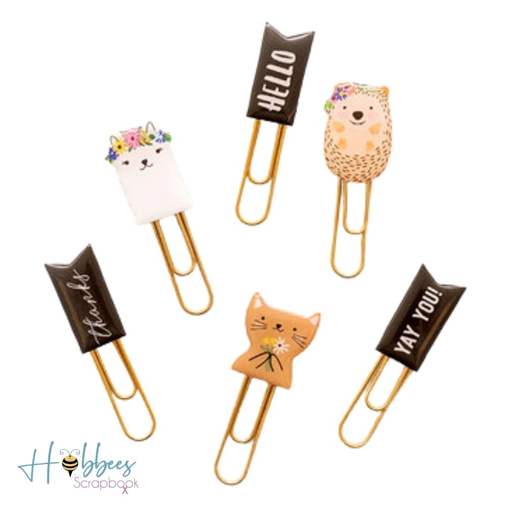 Hey, Hello Clips with Foil / Clips Metálicos Frases y Animales
