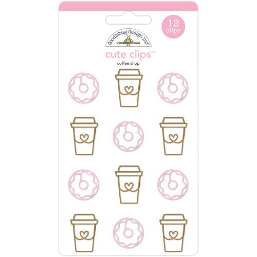 Cream &amp; Sugar Coffee Shop Cute Clips / Clips de Cafe y Donas Adornos / Embellishments Doodlebug