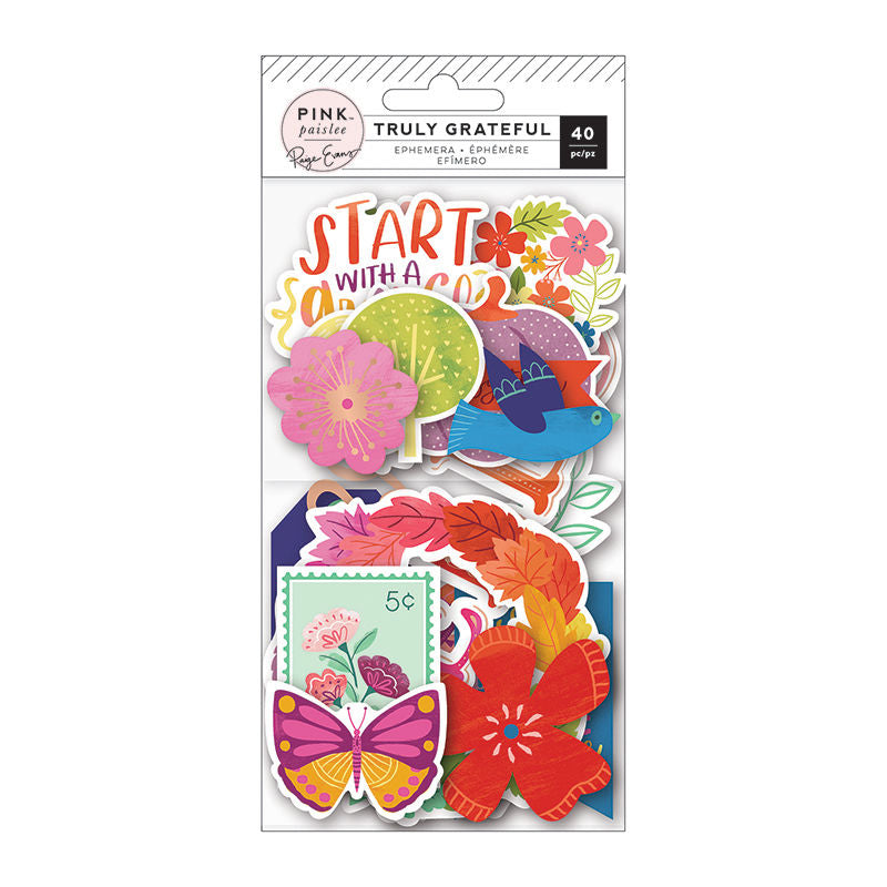 Die-Cuts Truly Grateful Ephemera Paige Evans / Recortes Agradecimiento Efímero Descontinuado Pink Paislee