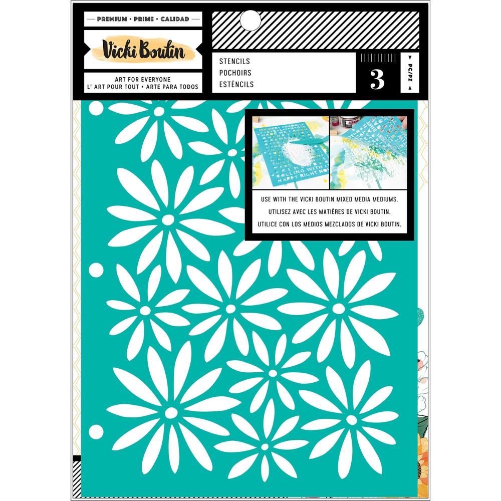 Wildflower &amp; Honey Mixed Media Stencils / 3 Estenciles de Flores Silvestres y Frases Descontinuado Vicki Boutin