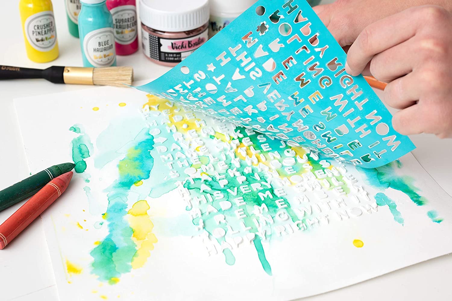 Wildflower &amp; Honey Mixed Media Stencils / 3 Estenciles de Flores Silvestres y Frases Descontinuado Vicki Boutin