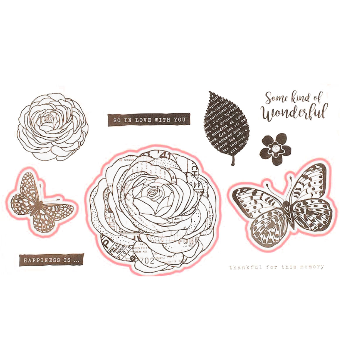 Wonderful Stamps &amp; Dies Set / Kit de Sellos y Suajes Maravillosos Dados de Corte / Suajes / Troqueles Vicki Boutin