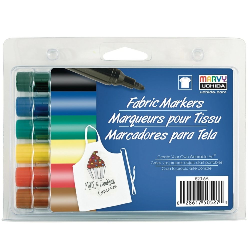 Primary Fabric Markers Broad Tip / 6 Marcadores para Tela