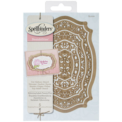 Nestabilities Enhancing Elements Dies Adorning Labels 25 / Placas Decorativas Marco Adornado Descontinuado Spellbinders