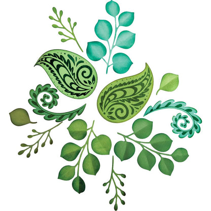 Framelits Die &amp; Stamp Set Eucalyptus &amp; Flourish / Suaje y Sello de Eucalipto y Flores Descontinuado Sizzix