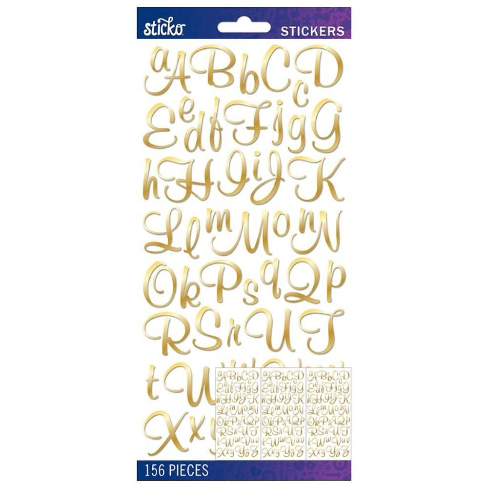 Script Alphabet Gold Foil Stickers / Estampas Alfabeto de Foil Dorado 