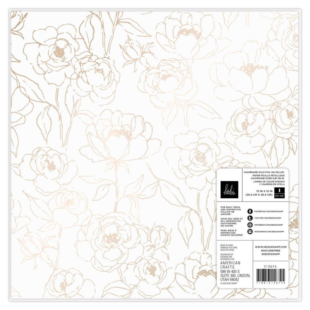 Vellum Champagne Foil Paper / Hoja Papel Albanene Rosas Papel, Hojas Sueltas Heidi Swapp