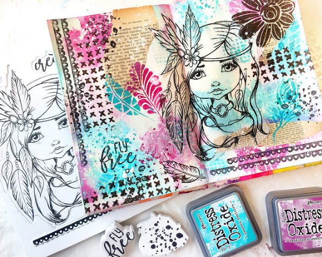 Cling Mounted Rubber Stamps Art Journal Fly Free / Sellos Cling Muñeca Descontinuado LDRS Creative