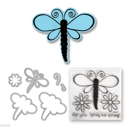 Dragonflies Dies &amp; Stamps / Set de Suajes y Sellos de Polímero de Libélulas Dados de Corte / Suajes / Troqueles Sizzix