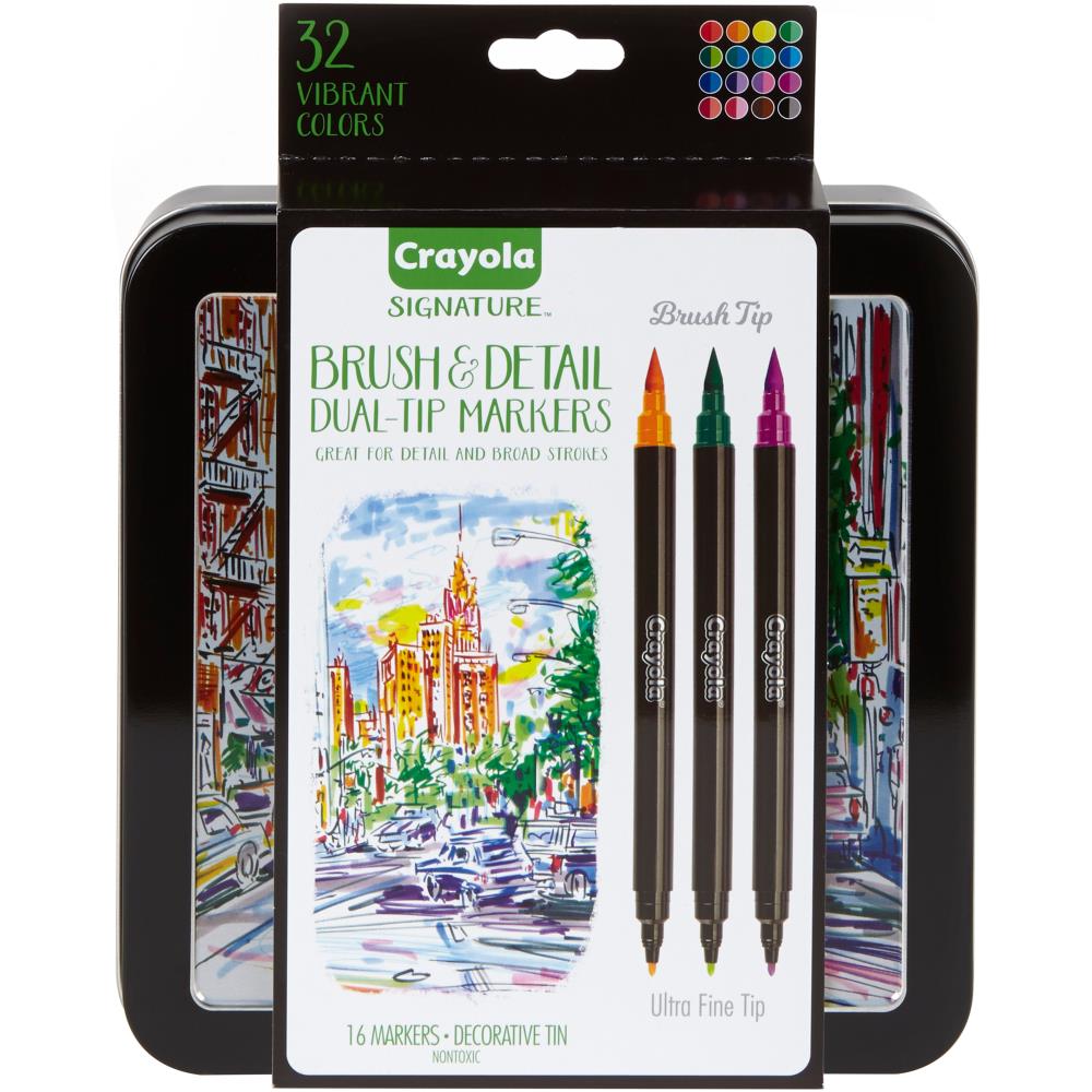 Crayola Signature Brush &amp; Detail Dual-Tip Markers / Marcadores Dual Punta Fina y Pincel Caligrafía Crayola
