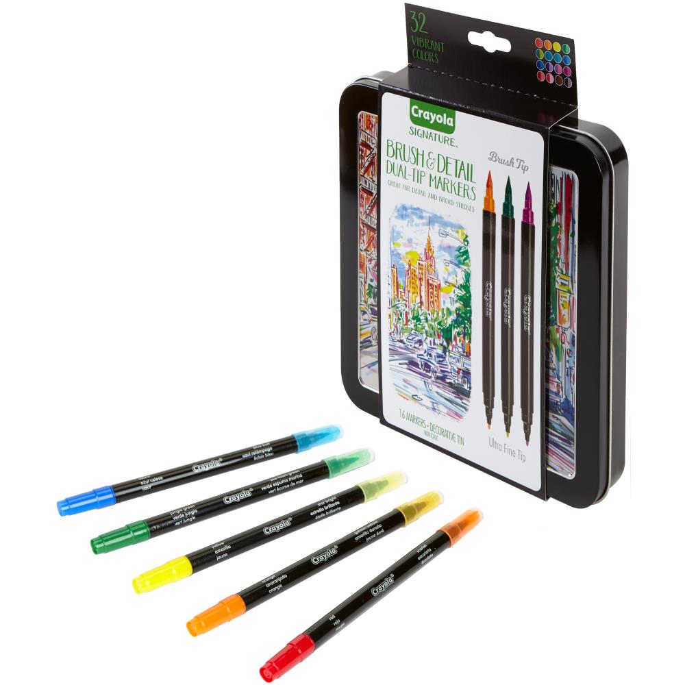 Crayola Signature Brush & Detail Dual-Tip Markers / Marcadores Dual Punta Fina y Pincel