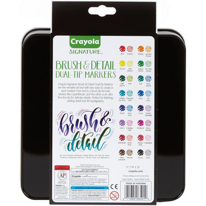 Crayola Signature Brush &amp; Detail Dual-Tip Markers / Marcadores Dual Punta Fina y Pincel Caligrafía Crayola