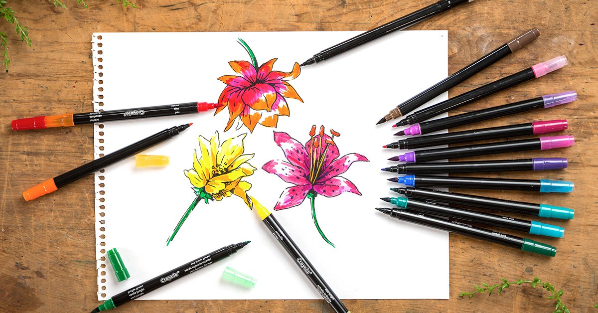 Crayola Signature Brush &amp; Detail Dual-Tip Markers / Marcadores Dual Punta Fina y Pincel Caligrafía Crayola