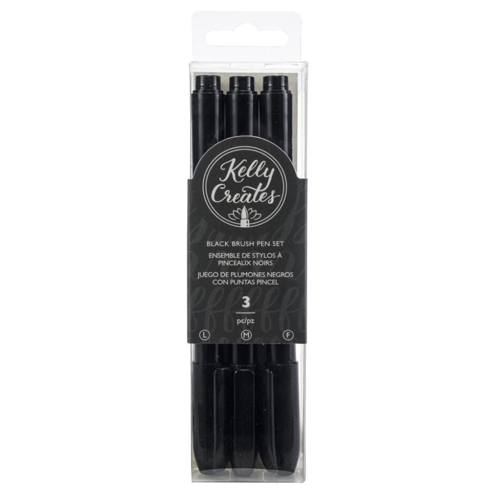 Black Brush Pen Set Markers / 3 Marcadores Negros Caligrafía Kelly Creates