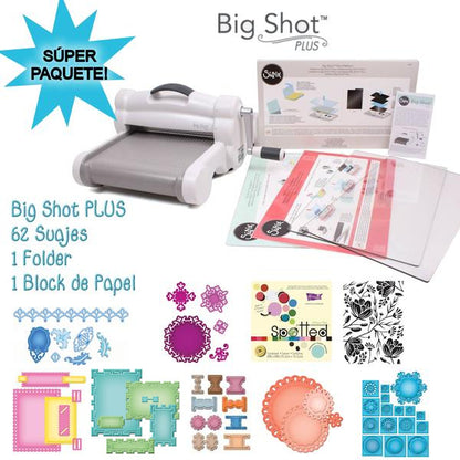 Big Shot PLUS White &amp; Gray Machine + 62 Xtras / Máquina de Corte y Grabado Con Paquete Descontinuado Sizzix