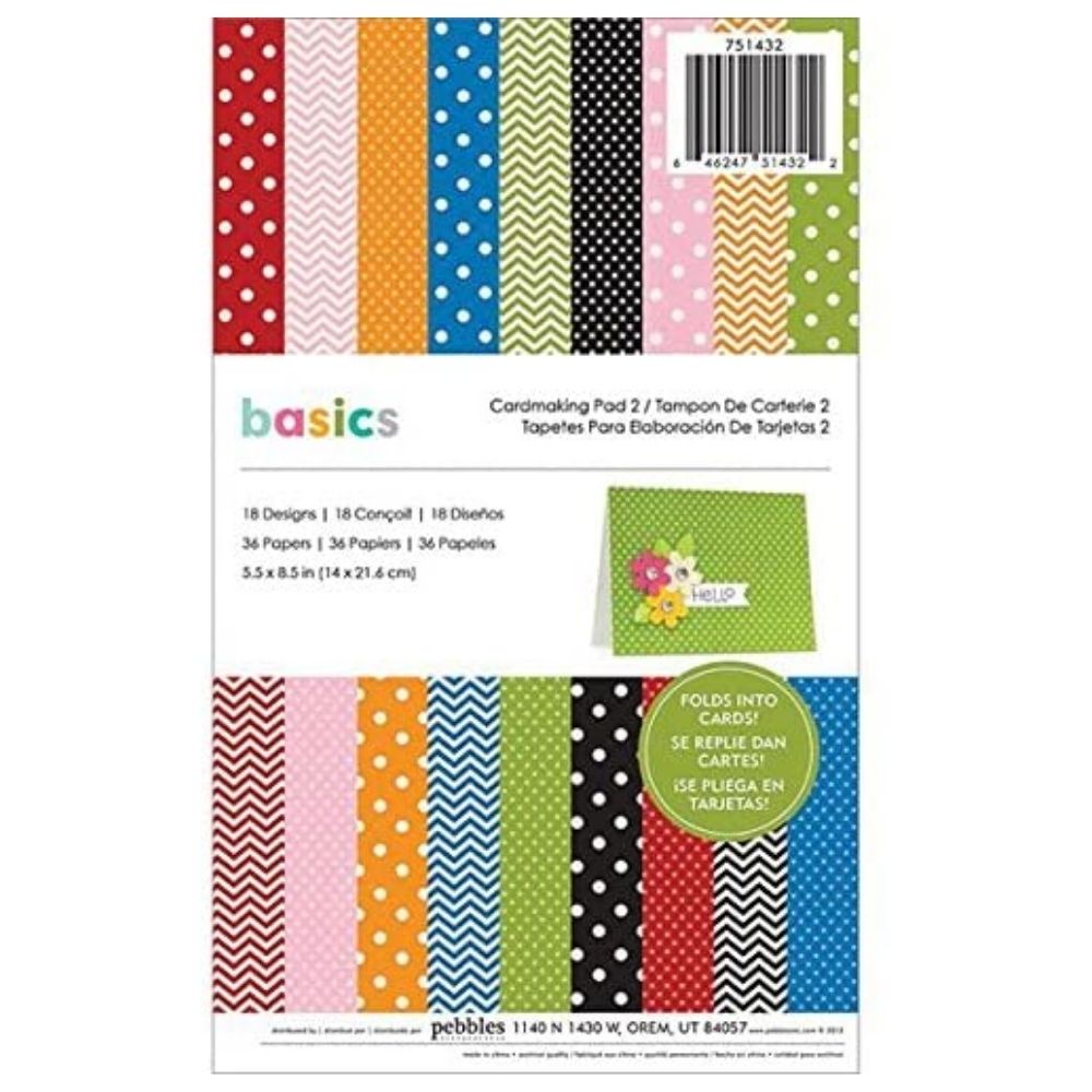 Basics Cardmaking Pad 5.5 x 8.5" / Block de Papel Patrones Colores Básicos