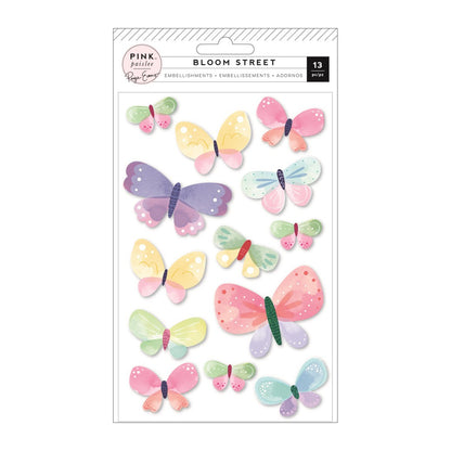 Bloom Street Dimensional Butterflies Stickers / Estampas De Mariposas Dimensionales Descontinuado Pink Paislee