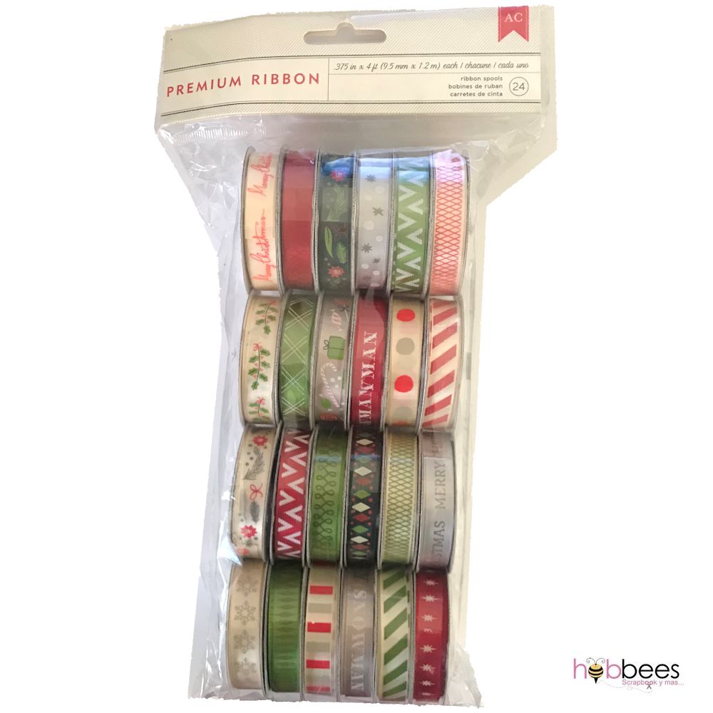 Premium Ribbon Value Pack Christmas /  24 Carretes de Listones Navideños Descontinuado American Crafts