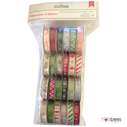 Premium Ribbon Value Pack Christmas /  24 Carretes de Listones Navideños Descontinuado American Crafts